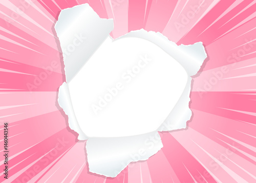 サンバーストと穴の空いた紙の背景素材、集中線のエフェクト、フレーム