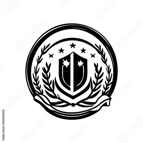 Emblematic shield crest with stars and wheat, a symbolic representation