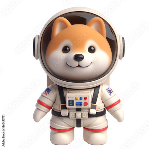 Cute and happy 3d shiba inu astronaut isolated on white background, digital art