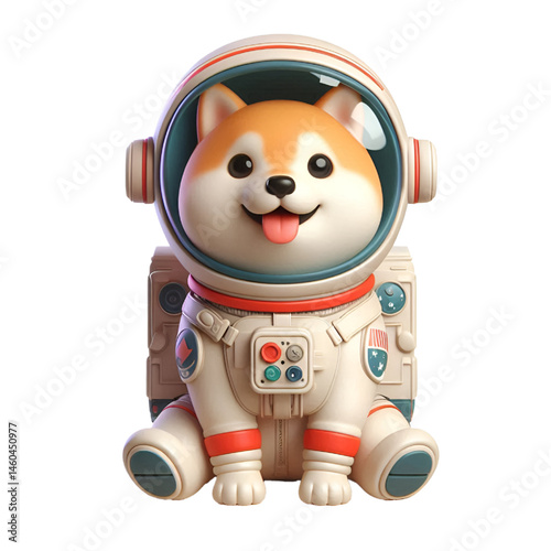 Cute and happy 3d shiba inu astronaut isolated on white background, digital art