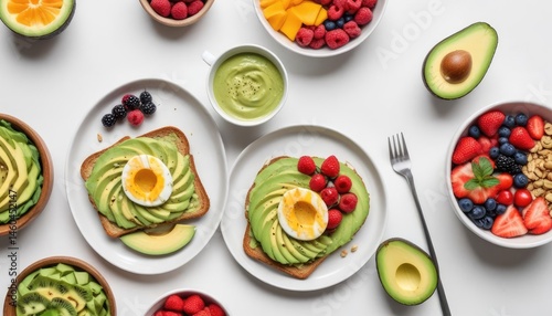 Wallpaper Mural Healthy breakfast or snack spread.  Fresh avocado toast, fruit bowls, and smoothies Torontodigital.ca