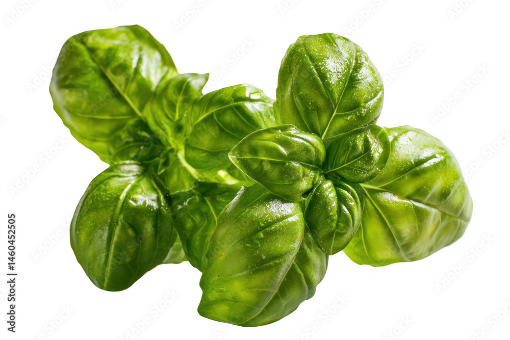 Fresh green basil leaves close up macro photography image herb food diet on transparent background