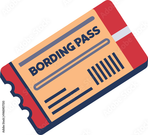 A stylized boarding pass with a red perforated edge, a light orange body, blue lines and trim, a barcode, and the words "BOARDING PASS" printed in blue.