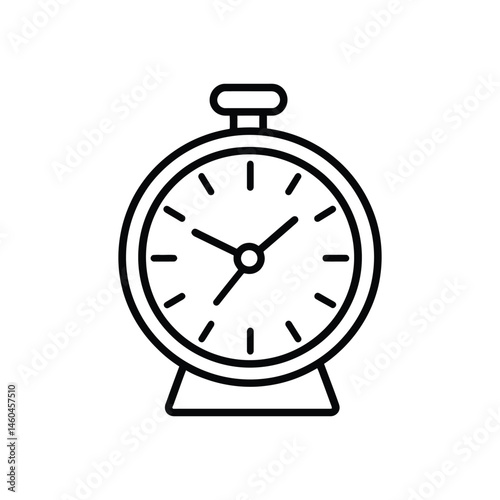 Alarm Clock Line Art Icon with Classic Design on Transparent Background