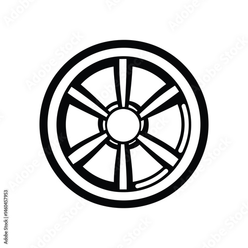 Black and White Abstract Circle with Spokes on Transparent Background Line Art