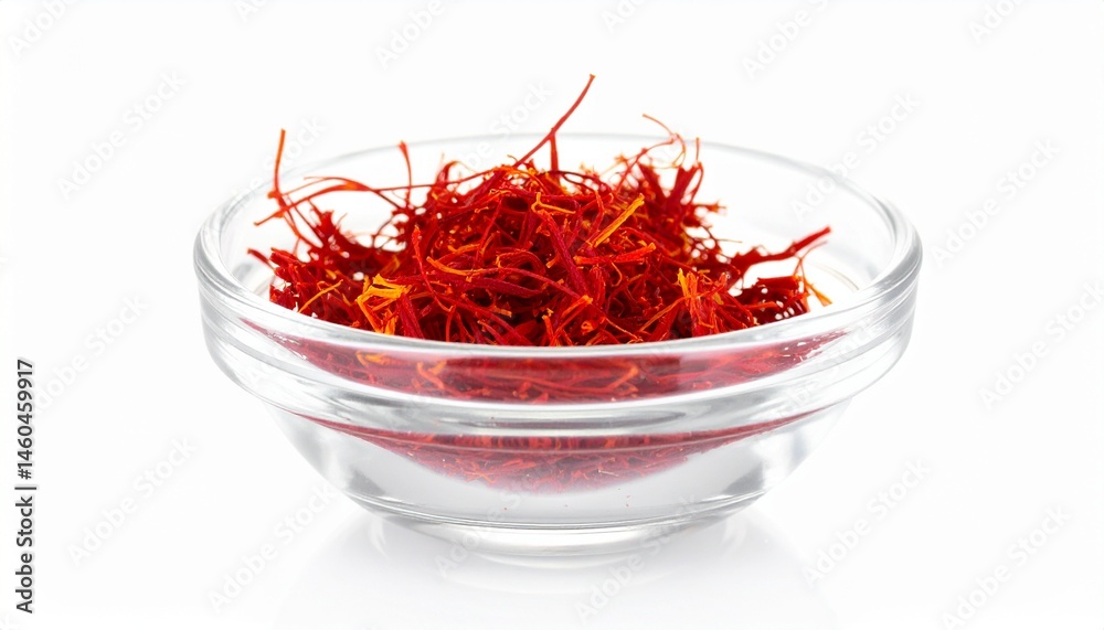 Fototapeta premium Red Saffron Threads in a Glass Bowl Close Up Shot Premium Culinary Spice