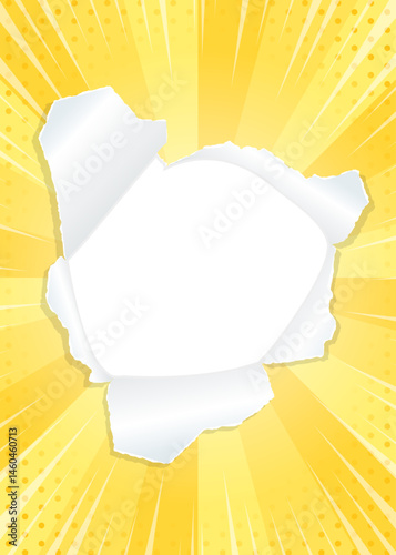 サンバーストと穴の空いた紙の背景素材、集中線のエフェクト、ドットのパターン、フレーム、縦向き