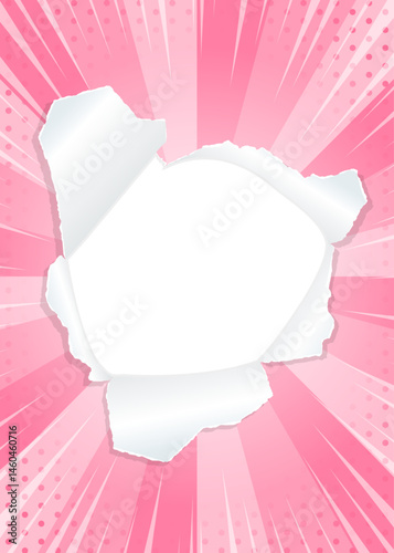 サンバーストと穴の空いた紙の背景素材、集中線のエフェクト、ドットのパターン、フレーム、縦向き