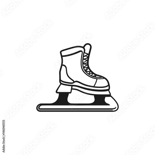Detailed Outline of Ice Skate on White Background, Footwear