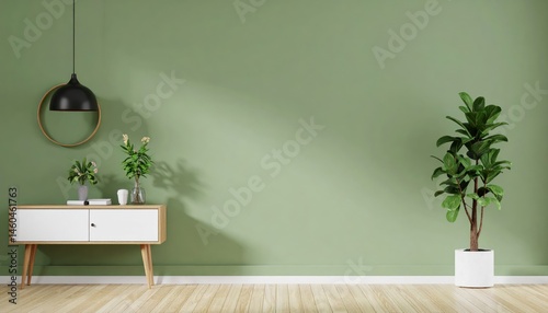 modern green home interior background wall mock up d render 
