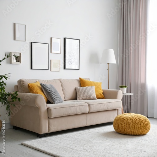 Modern living room interior with stylish comfortable sofa 