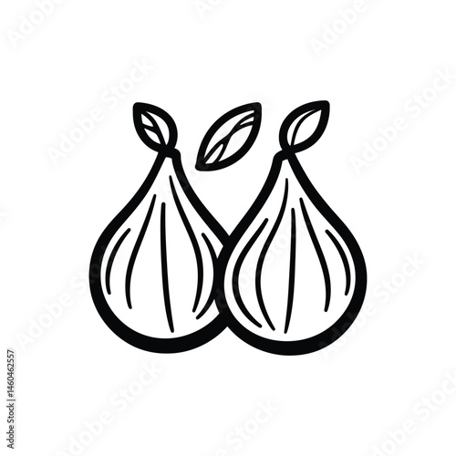 Fig Fruits Pair Outline Style with Leaf Accent on a Transparent Background