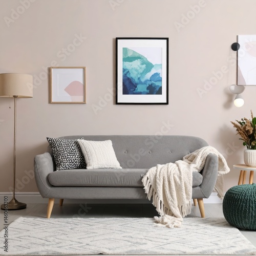 Modern living room interior with stylish comfortable sofa 