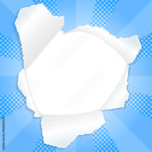 サンバーストと穴の空いた紙の背景素材、ハーフトーンのドット、フレーム、正方形サイズ