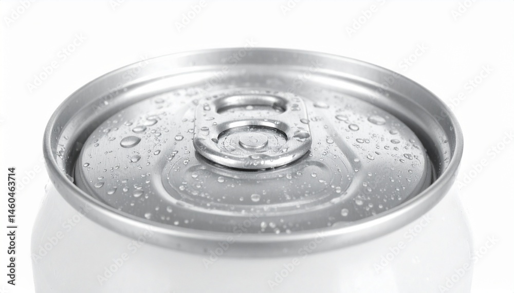 Close up of a Cold Aluminum Can Top with Water Droplets Refreshing Drink Packaging Detail Close up of a Cold Aluminum Can Top with Water Droplets Refreshing Drink Packaging Detail