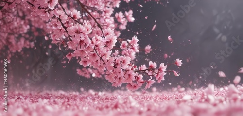 Mesmerizing descent of abstract pink sakura petals, soft focus background  ,  falling,  serenity,  macro
