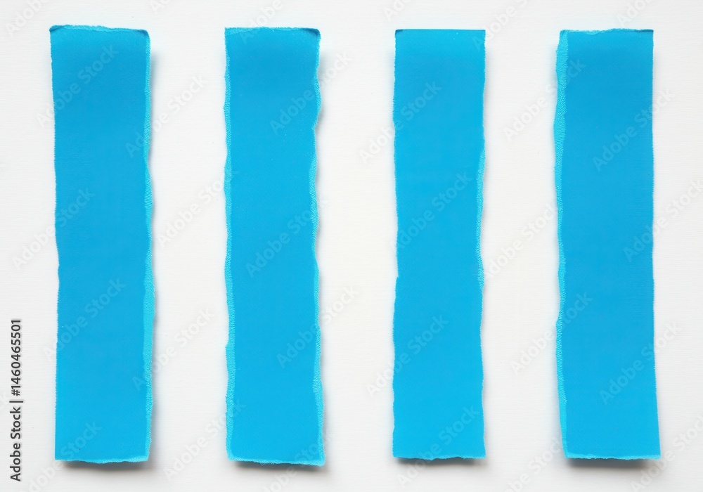 Four strips of blue paper with torn edges isolated on white background Four strips of blue paper with torn edges isolated on white background