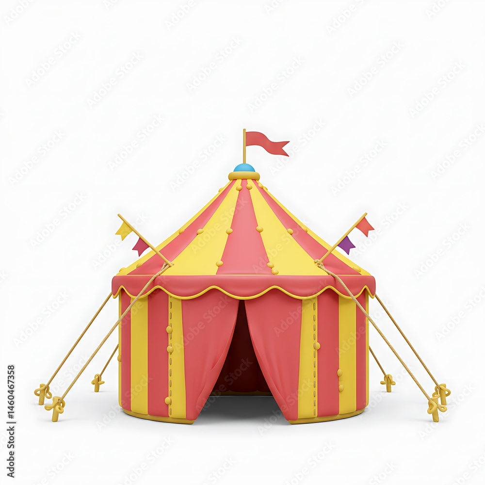 Fototapeta premium 3D Circus Tent with Flags and Stripes