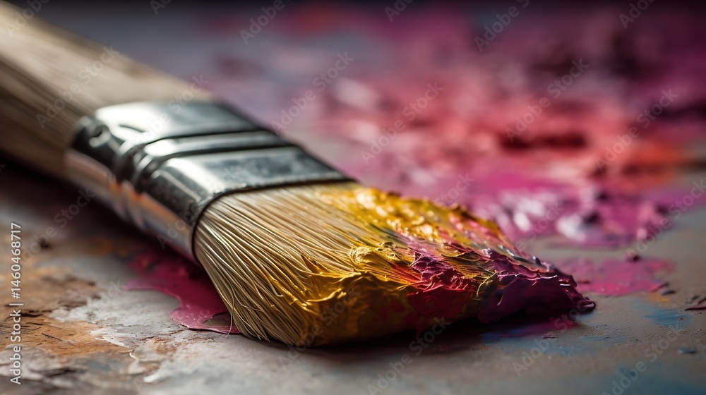 Fototapeta premium Painterly Brushstroke Detailing Artistic Expression Colorful Palette Painting Session High Resolution Photo