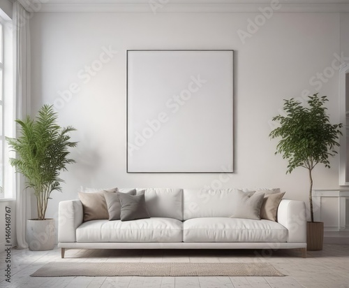 Modern living room, poster mockup clipped to white wall  , photo, flyer