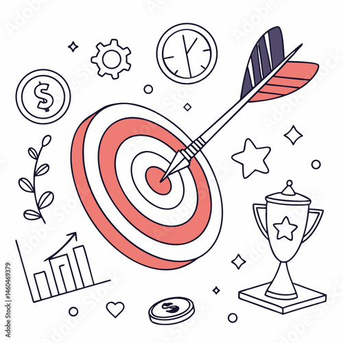Goals Achievement Doodle Sketch Business Planning Target Audience And Success Concept