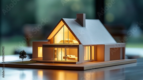A table-top display featuring a realistic house model, with the surrounding space emphasizing simplicity and focus, representing the first step in achieving a dream home plan 