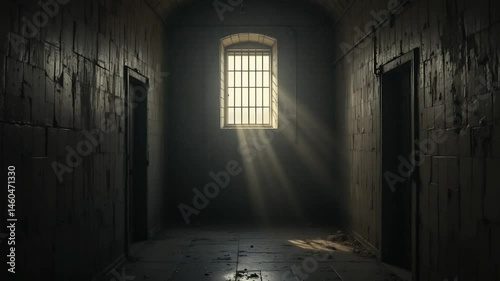 Dark hallway with sunlight streaks