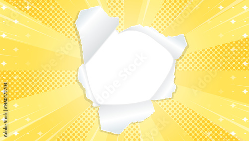 サンバーストと穴の空いた紙の背景素材、ハーフトーンのドット、キラキラのパターン、集中線、フレーム