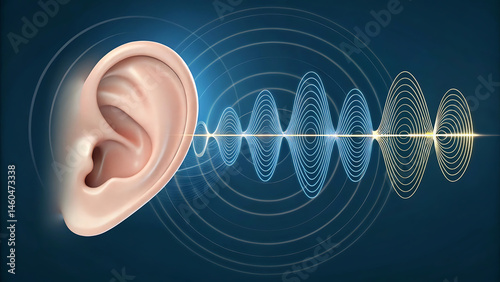 Close-up view of black female ear and sound waveform.