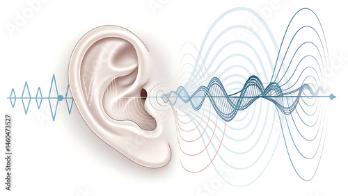 Close-up view of black female ear and sound waveform.