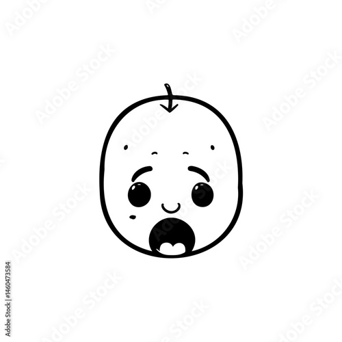 Cartoon citrus face with surprised expression evoking playful innocence