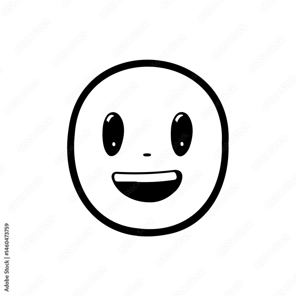 Fototapeta premium Simple expressive cartoon face with bold outline conveys cheerful emotion