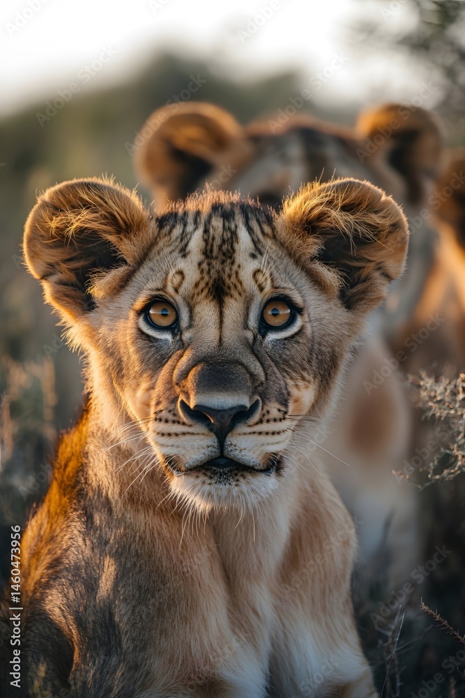 Fototapeta premium Young lions frolic among the pride, showcasing the warmth of their family