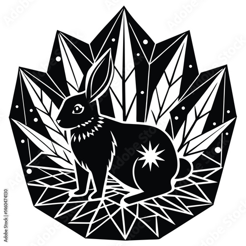 Adorable Winter Rabbit nestled in Sparkling Ice Crystals