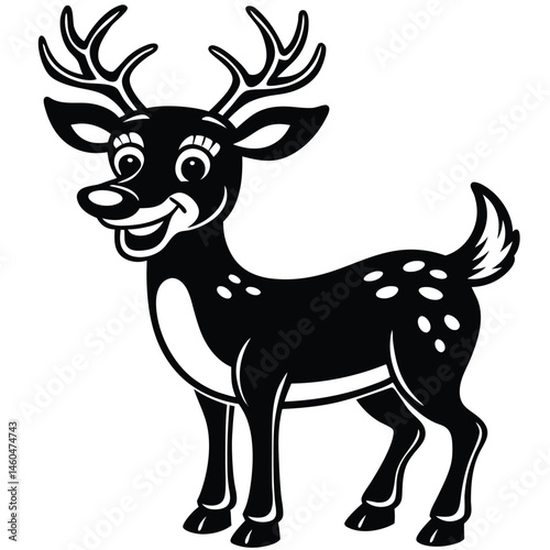Adorable Smiling Cartoon Deer Silhouette Illustration
