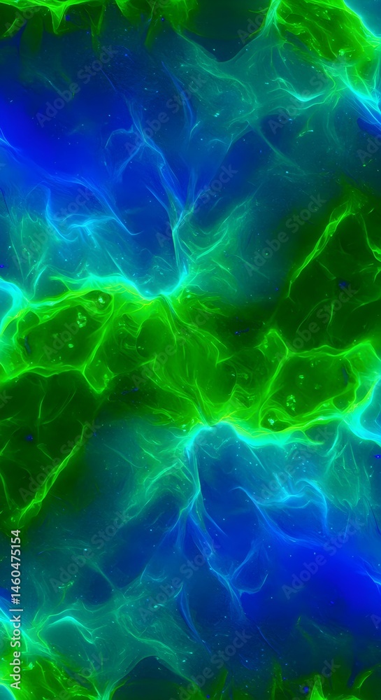 Fototapeta premium Abstract green and blue energy waves background. Futuristic electric plasma effect. Dynamic fluid motion texture for science, technology, or alien concept art