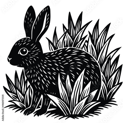 Adorable Rabbit Hiding in Tall Grass, Detailed Vector Illustration