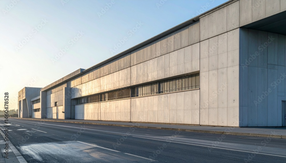 Fototapeta premium Modern Minimalist Architecture at Dawn with Concrete Facade