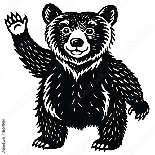 Wallpaper Mural Adorable Bear Cub Waving Paw, Friendly Cartoon Illustration Torontodigital.ca