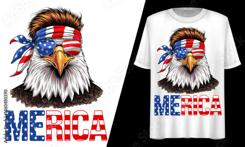 Merica Patriotic Eagle American Flag, T-Shirt Design.