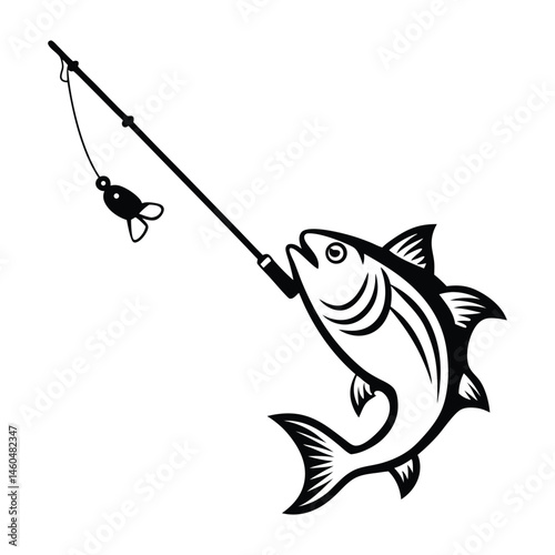 Fish and fishing rod silhouette vector