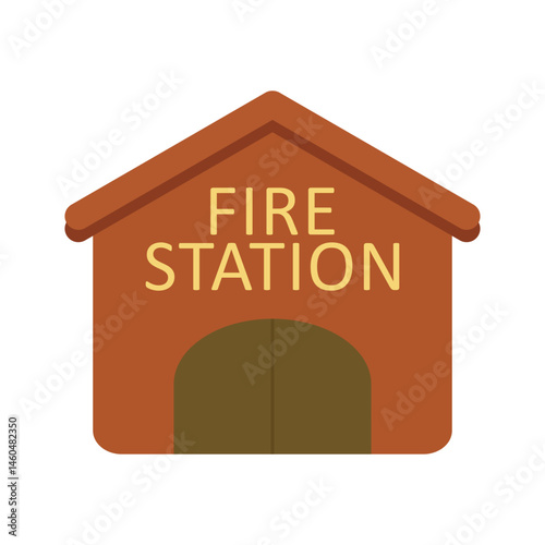 Simple Firehouse Illustration with Text and Brown Garage Entrance