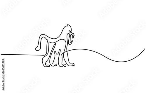 One continuous line drawing of Baboon animal vector illustration. Primates animal themes in simple linear style vector design concept. Baboon for your asset design and educational purpose.