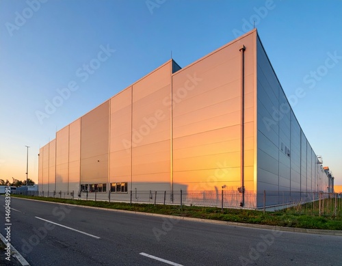 Wallpaper Mural Modern Industrial Warehouse with Reflections at Sunset Torontodigital.ca
