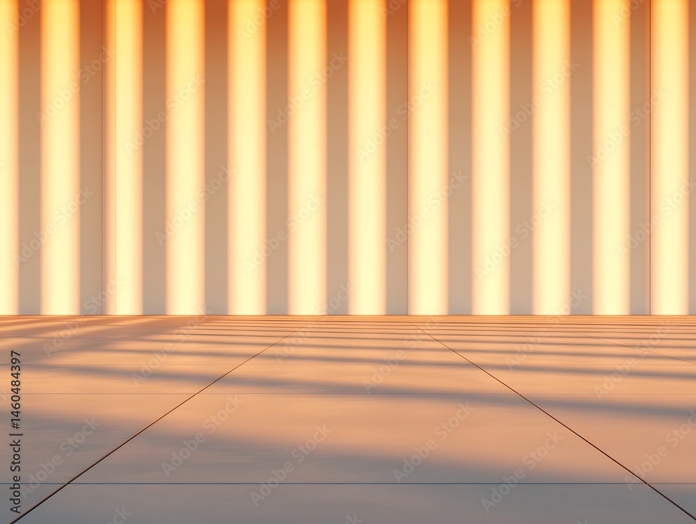 Sunlit Corridor with Warm Orange Vertical Lines Sunlit Corridor with Warm Orange Vertical Lines