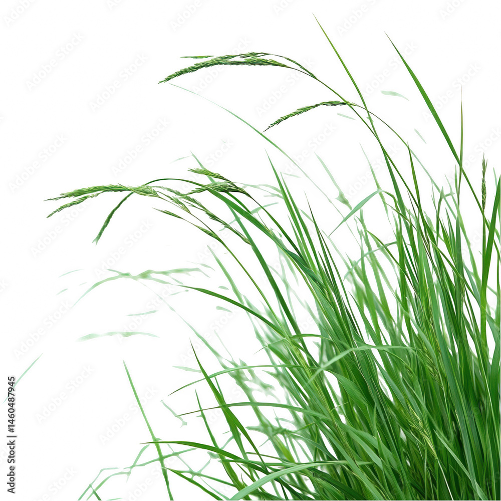Naklejka premium Vibrant green grass blades swaying gently in breeze nature wind lush plant on transparent background