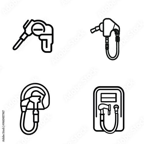 Fuel nozzle icons, gas station pump design, vector illustration, outline, transparent