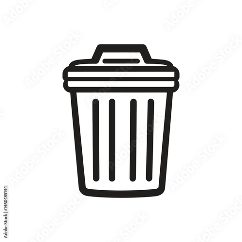 Garbage Container Icon, Black Outline, Waste Bin on Transparent Background