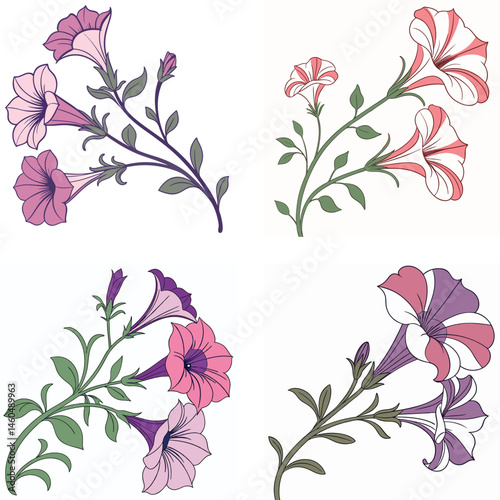 A petunia flower icon with a trumpet-like bloom and soft, curved 
edges.
