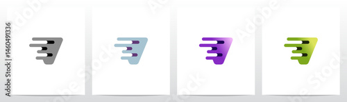 Abstract Speed Lines Rounded Porous Exposed Crumple Initial Letter Logo Design V